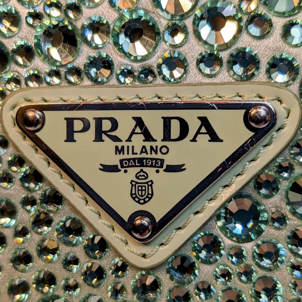 Prada Light Green/Aqua Crystal Embellished Small Double-Handle Crossbody Bag - Picture 12 of 13